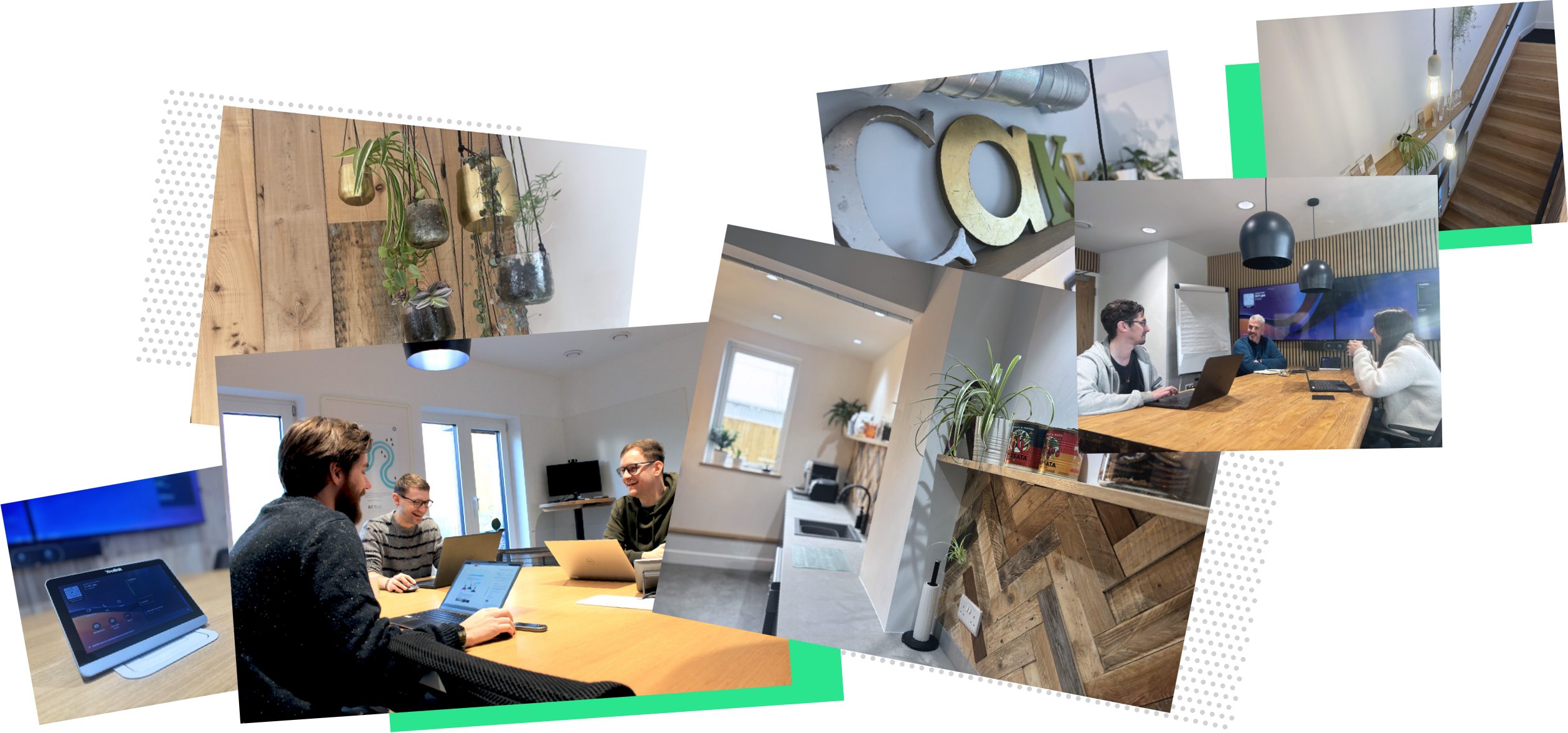 A montage of images showing off the spaces and shared areas.